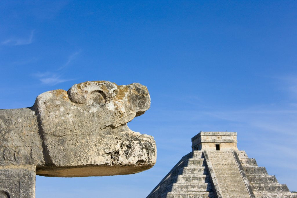 Detail of Pyramid of Kulkulcan and sculpture at Chichen Itza by Anonymous