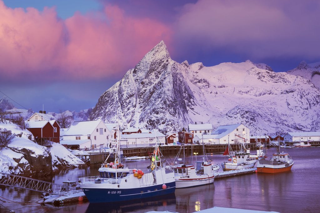 Detail of Fishing village of Hamnoy below Klokketinden peak by Anonymous