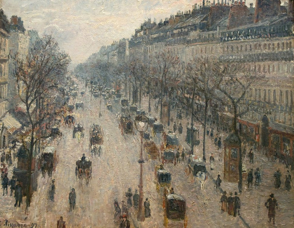 Detail of The Boulevard Montmartre on a Winter Morning by Camille Pissarro