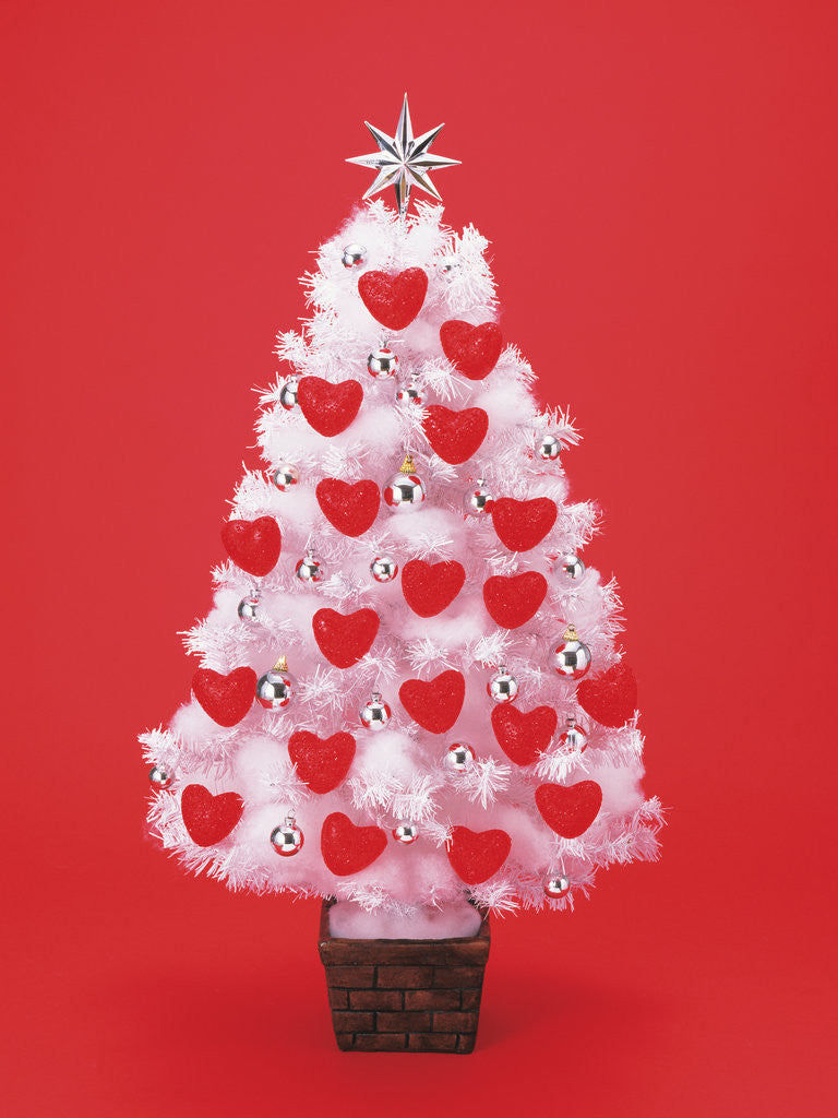 Detail of Christmas tree decorated with hearts by Anonymous
