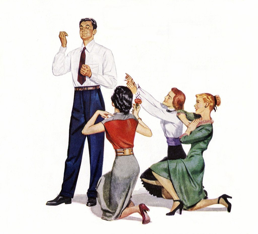 Detail of Man worshipped by three women by Anonymous