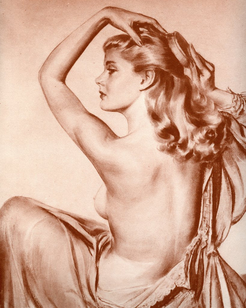 Detail of Topless woman brushing hair by Anonymous