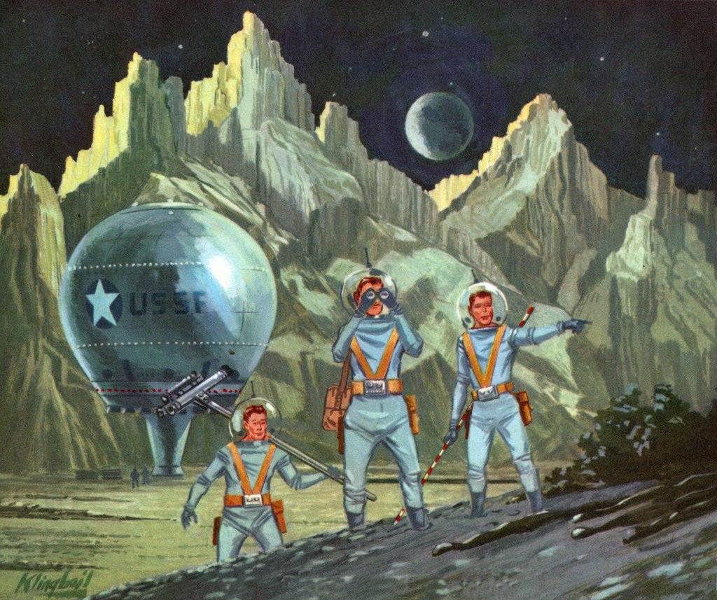 Detail of American astronauts exploring planet by Anonymous