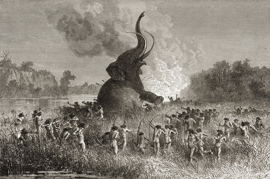 Detail of Prehistoric men hunting mammoth by Anonymous