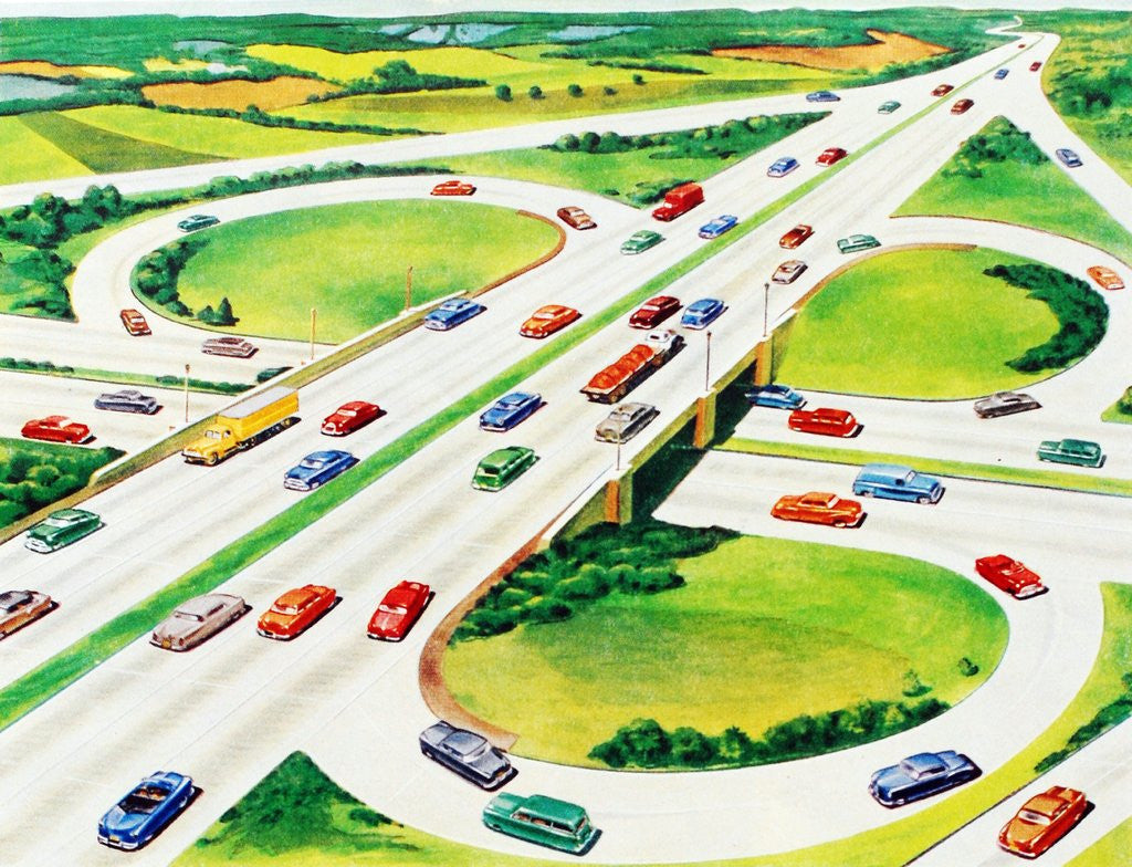 Detail of Cars on cloverleaf interchange by Anonymous