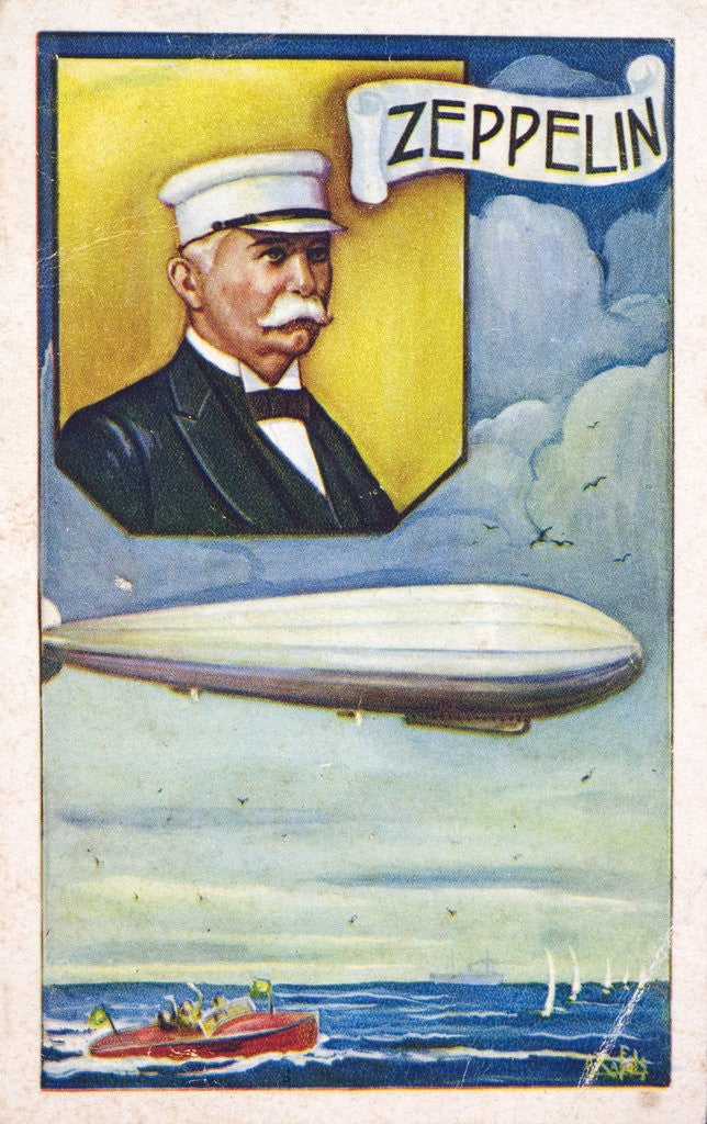 Detail of Ferdinand von Zeppelin with airship by Anonymous