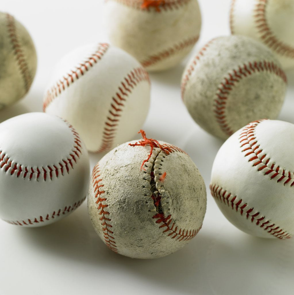 Detail of Old and new baseballs gathered together by Anonymous