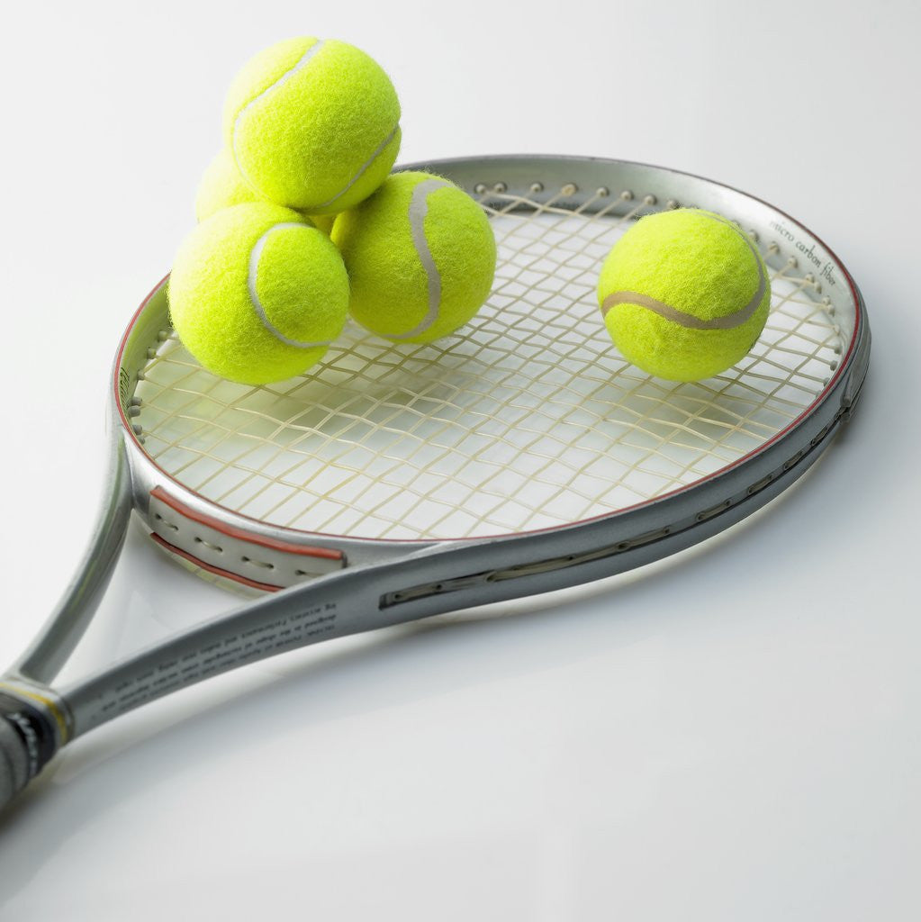Detail of A tennis racket and balls by Anonymous
