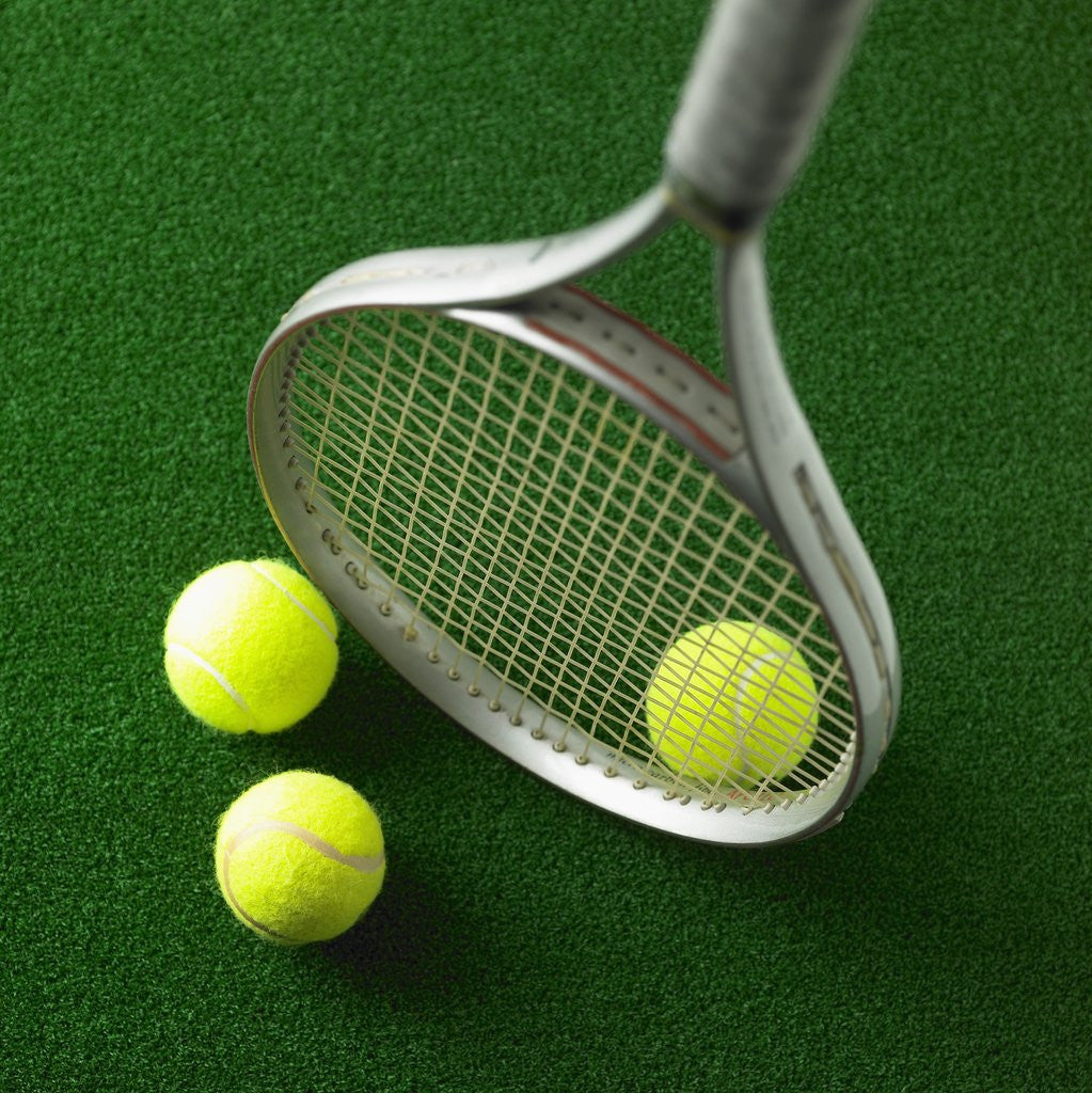 Detail of Tennis racket and tennis ball by Anonymous