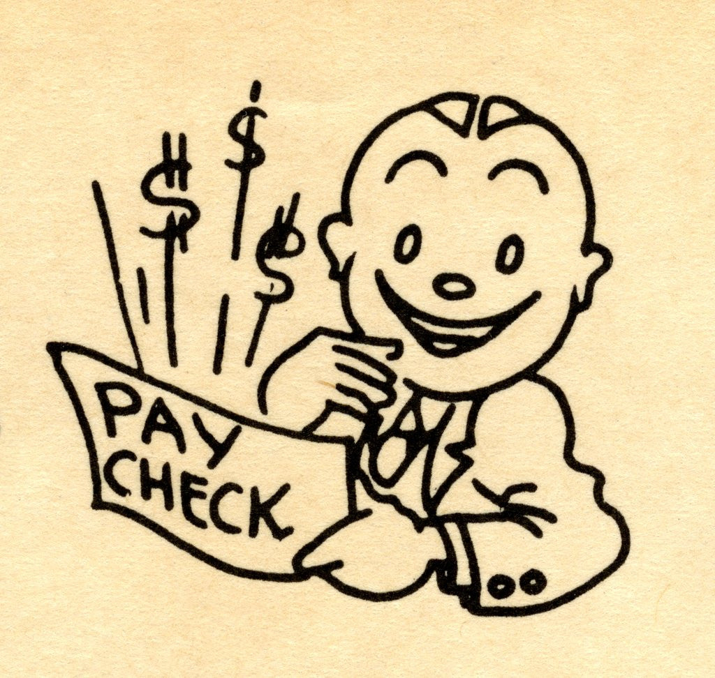 Detail of Happy employee holding paycheck by Anonymous