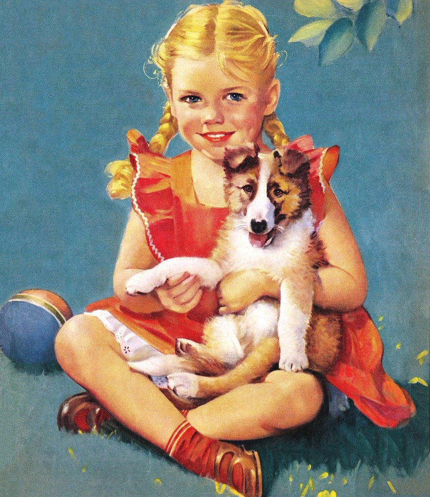 Detail of Girl holding collie puppy by Anonymous