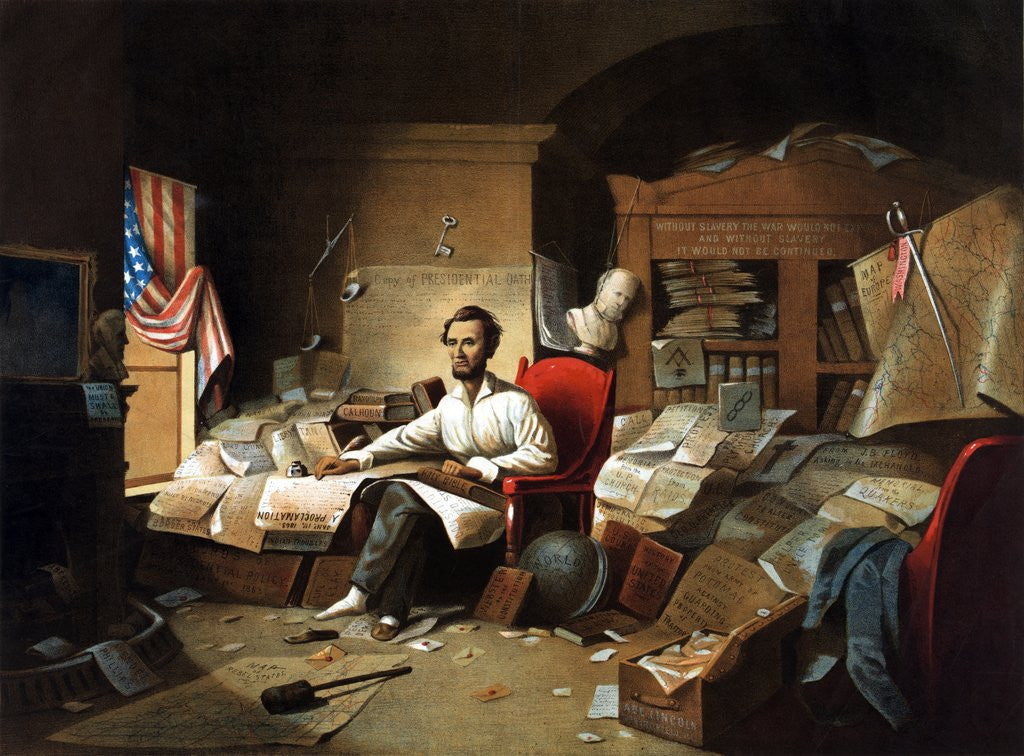 Detail of President Lincoln writing the Proclamation of Freedom by Anonymous