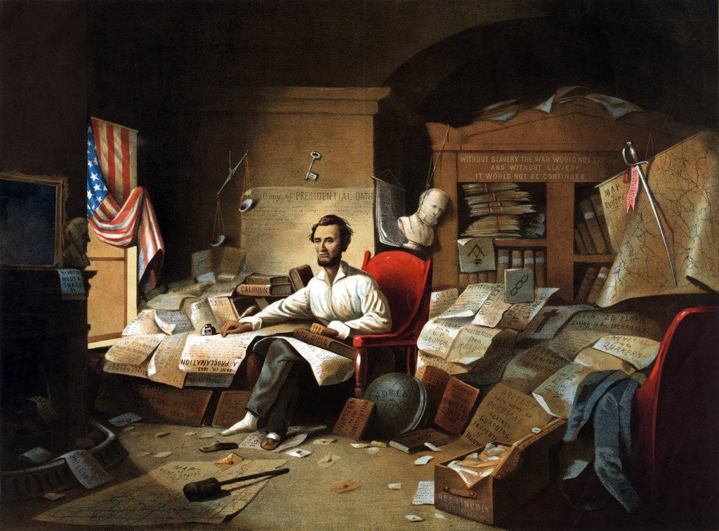 Detail of President Lincoln writing the Proclamation of Freedom by Corbis