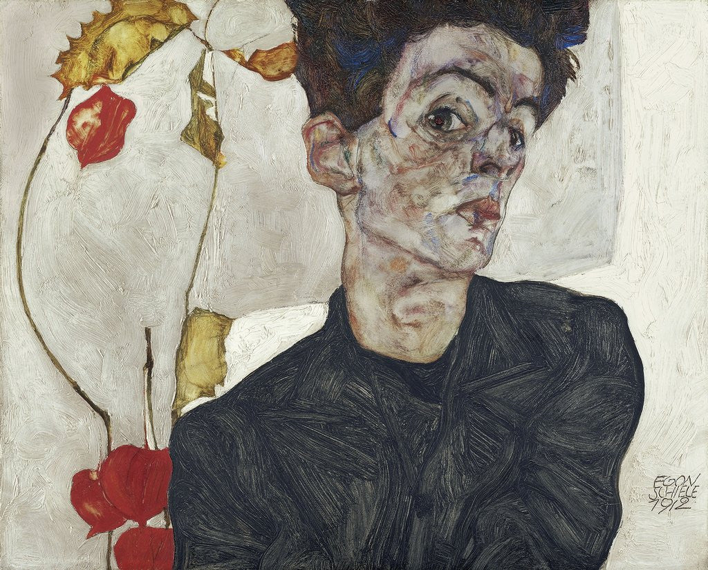 Detail of Self-Portrait with Chinese Lantern Plant by Egon Schiele