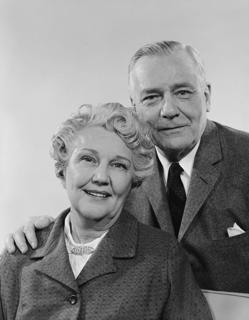 Detail of Portrait smiling elderly couple by Anonymous