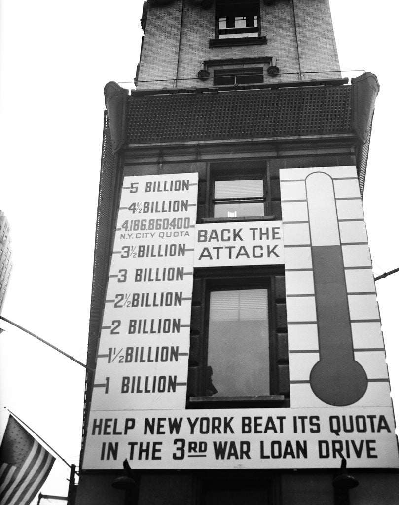 Detail of Ew york city times square thermometer sign showing results of war loan drive by Anonymous