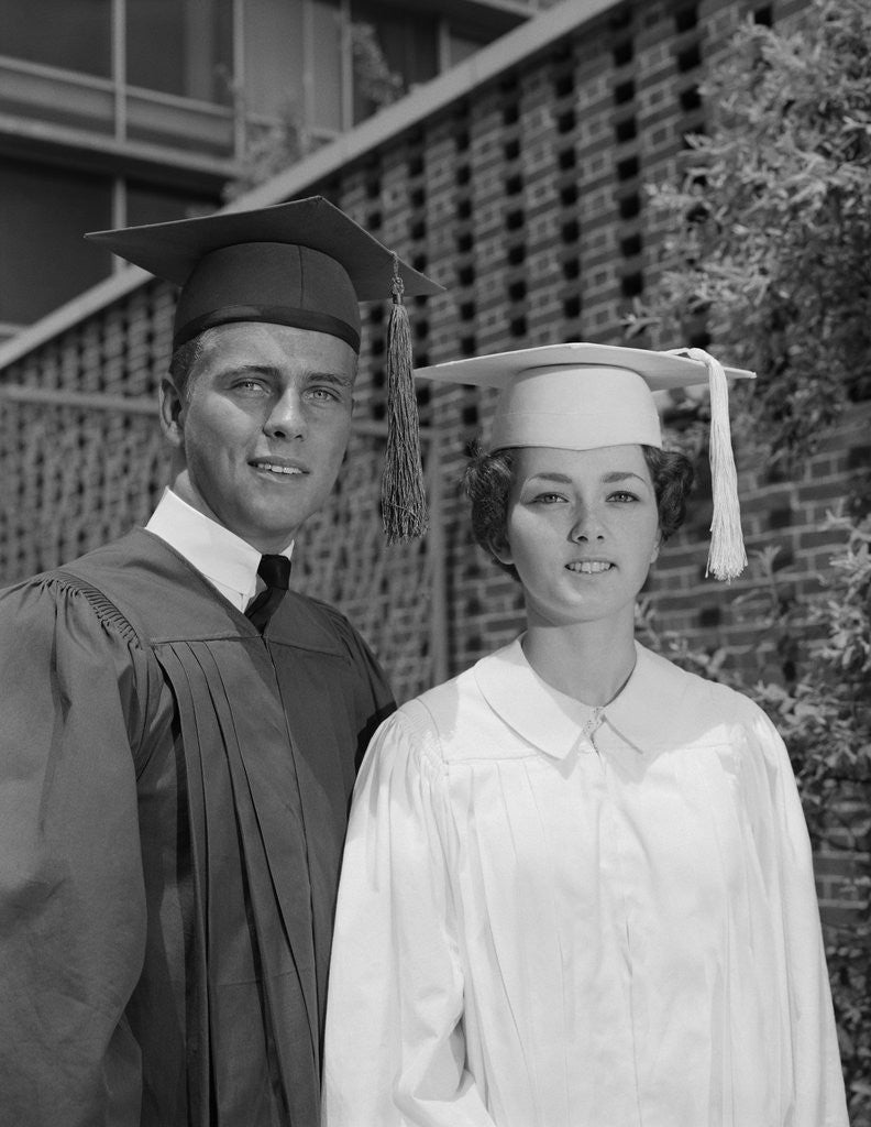 Detail of Graduation couple in cap and gown by Anonymous
