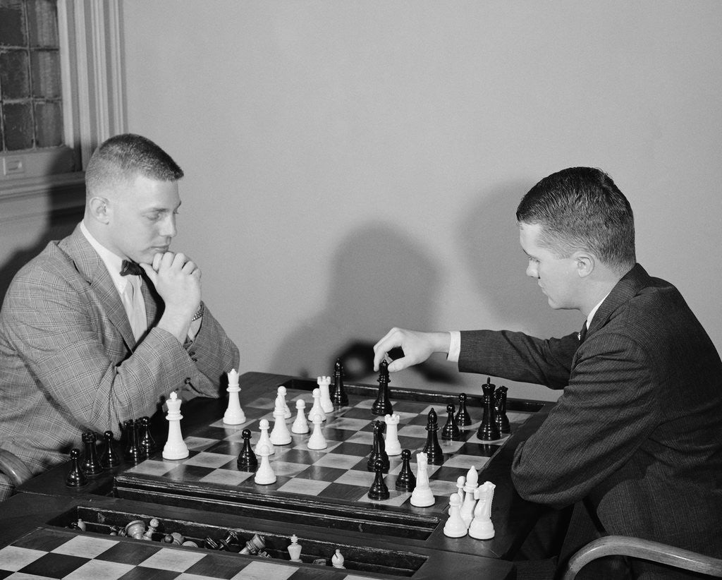 Detail of Two men playing chess game by Anonymous