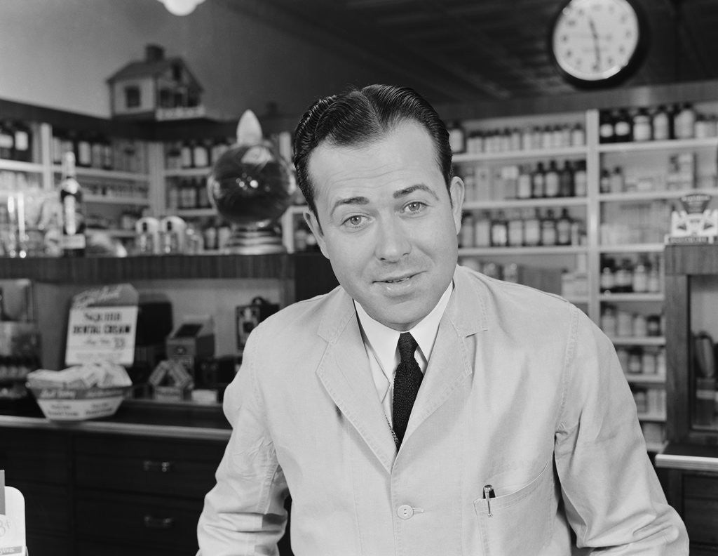 Detail of Man general store pharmacy pharmacist by Anonymous