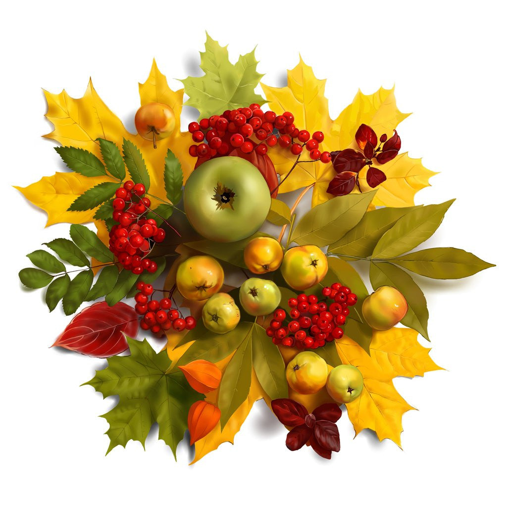 Detail of An autumn wreath with leaves, apples and berries by Anonymous