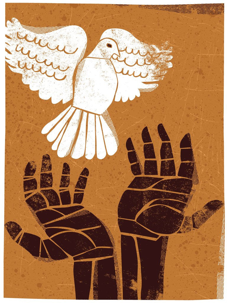 Detail of Illustration of hands releasing a dove by Anonymous