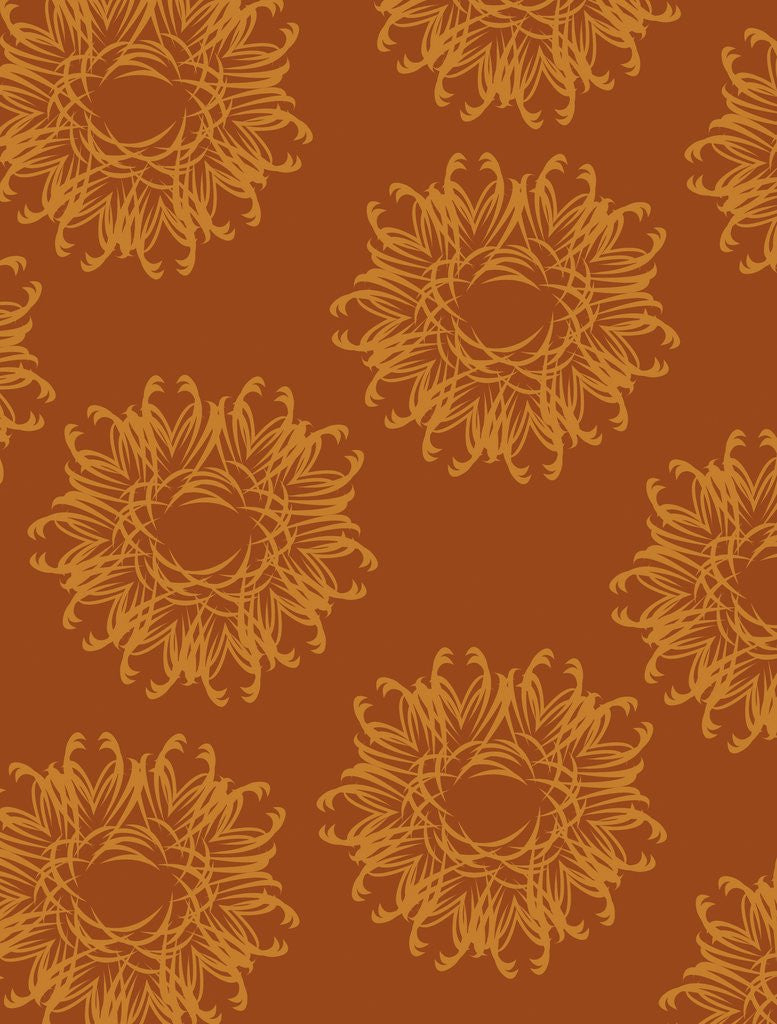 Detail of Fancy orange flowers on a brown background by Anonymous