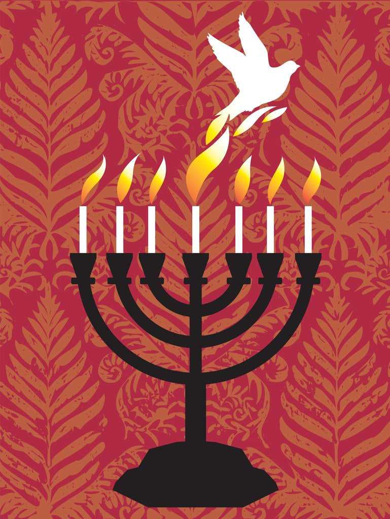 Detail of A dove rising from the candles of a menorah by Anonymous