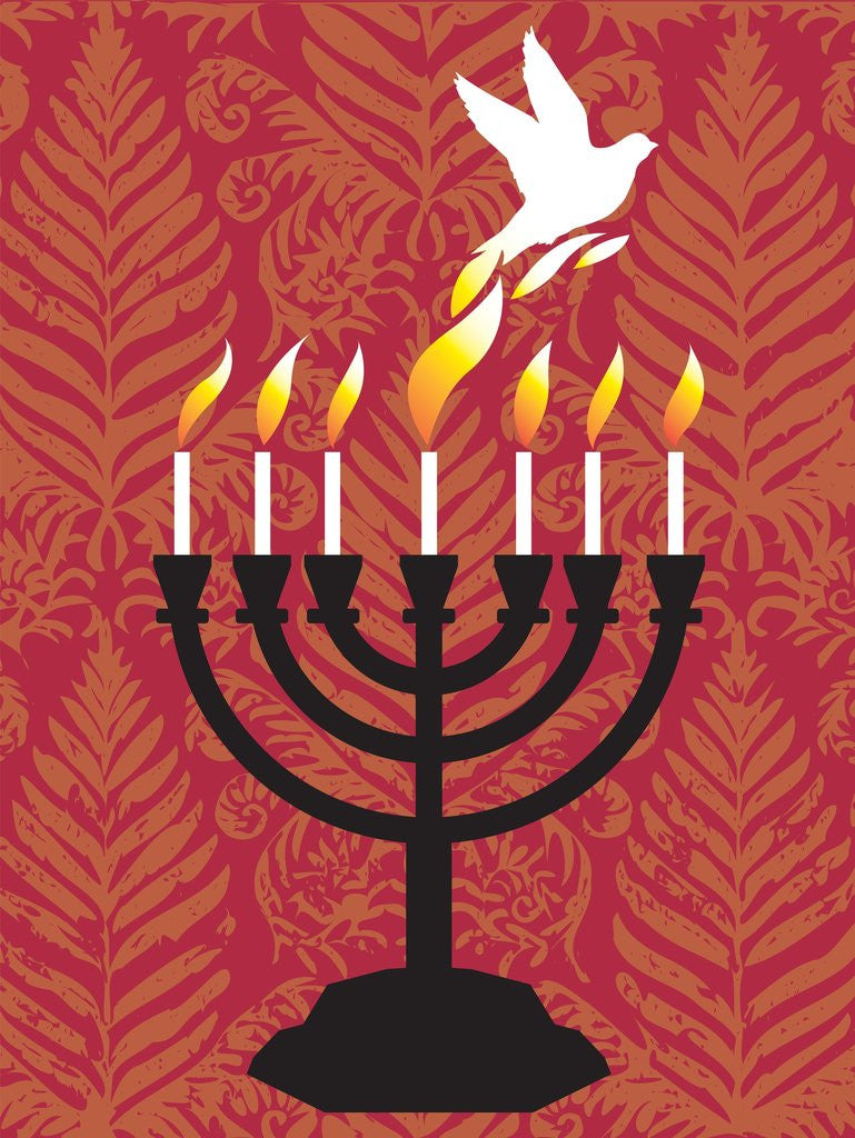 Detail of A dove rising from the candles of a menorah by Corbis