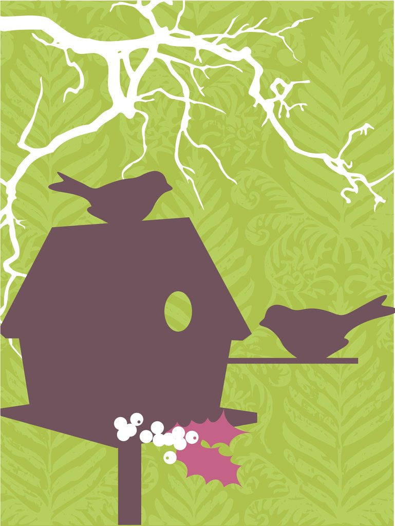 Detail of Silhouettes of a bird house and two birds by Anonymous
