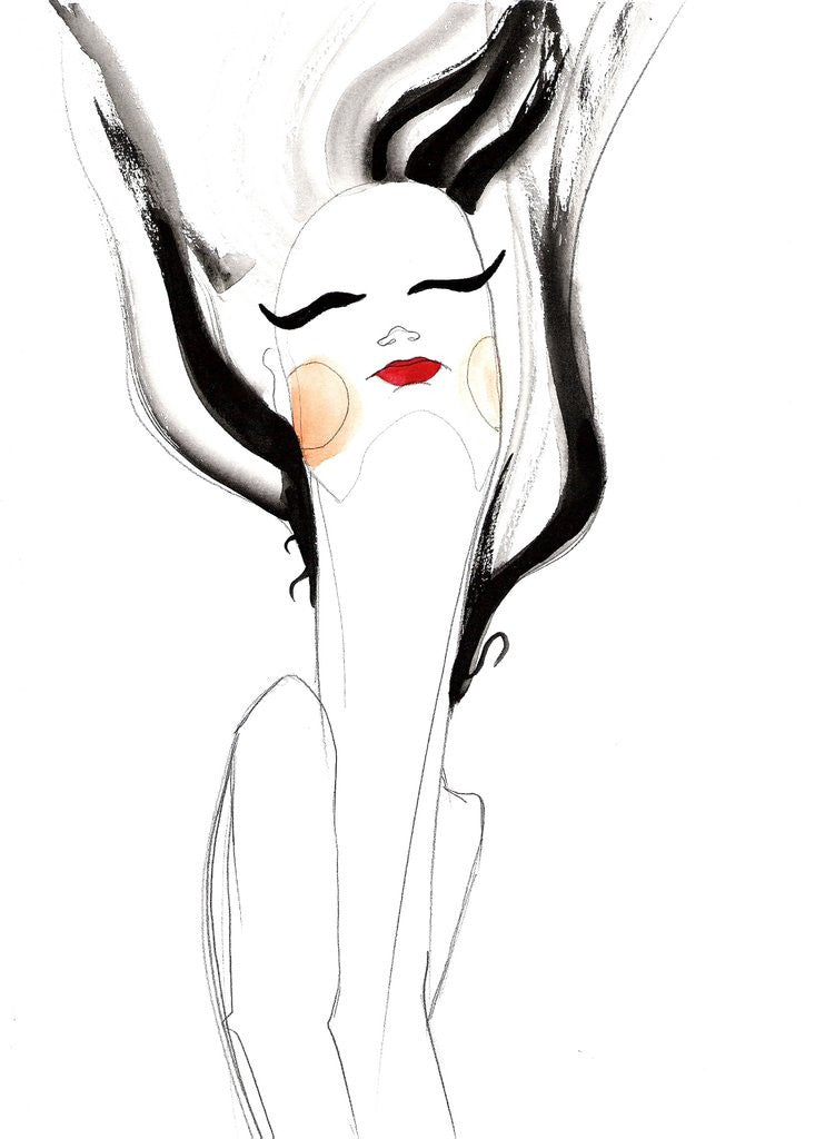 Detail of A woman with black hair blowing upwards by Anonymous