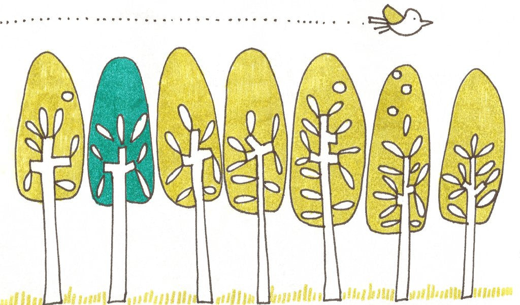 Detail of A bird flying over a row of trees by Anonymous