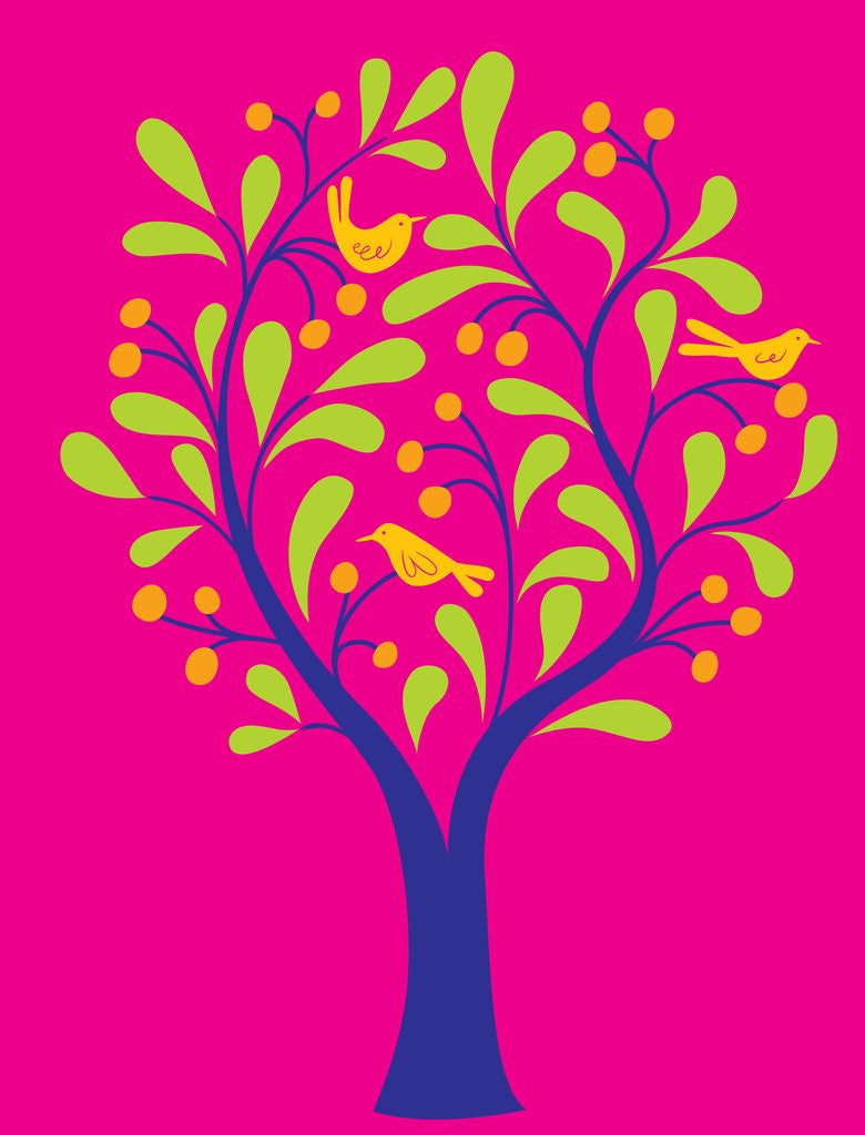 Detail of A fruit tree with birds in it on a pink background by Anonymous