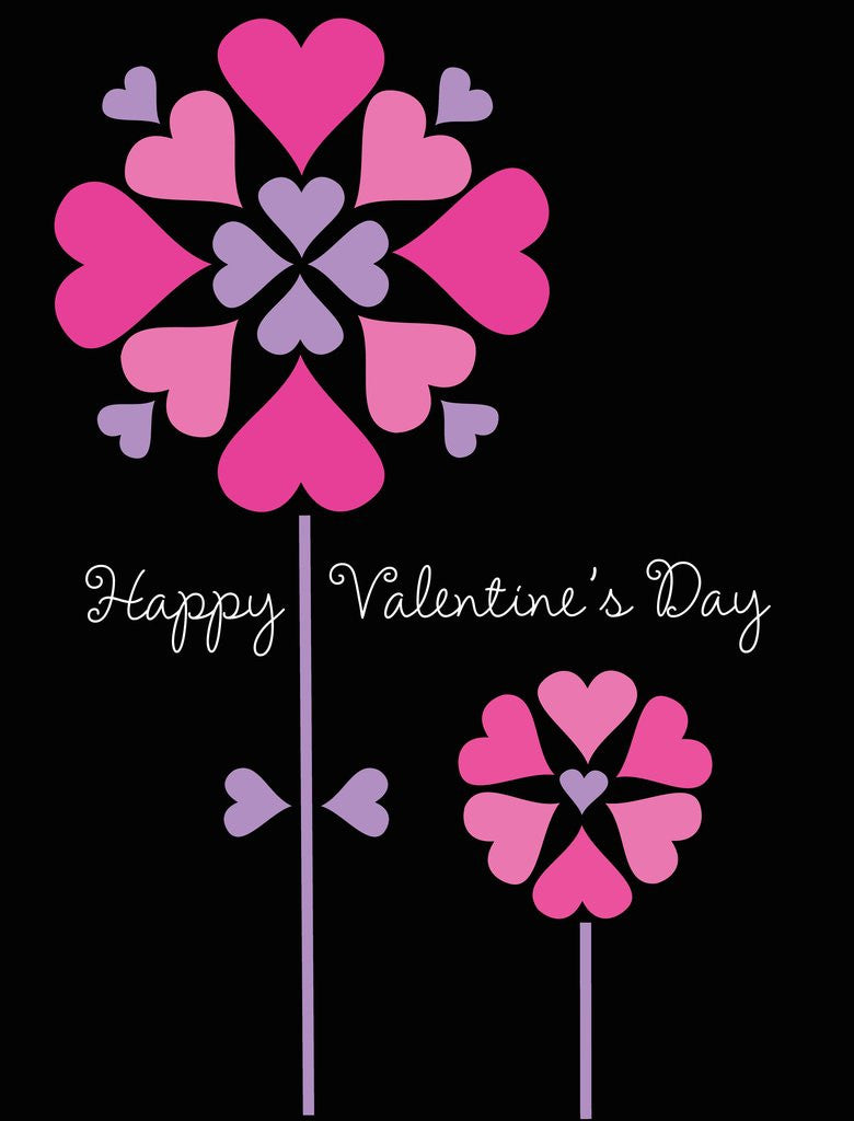 Detail of Two flowers made of pink and purple hearts on a black background by Anonymous