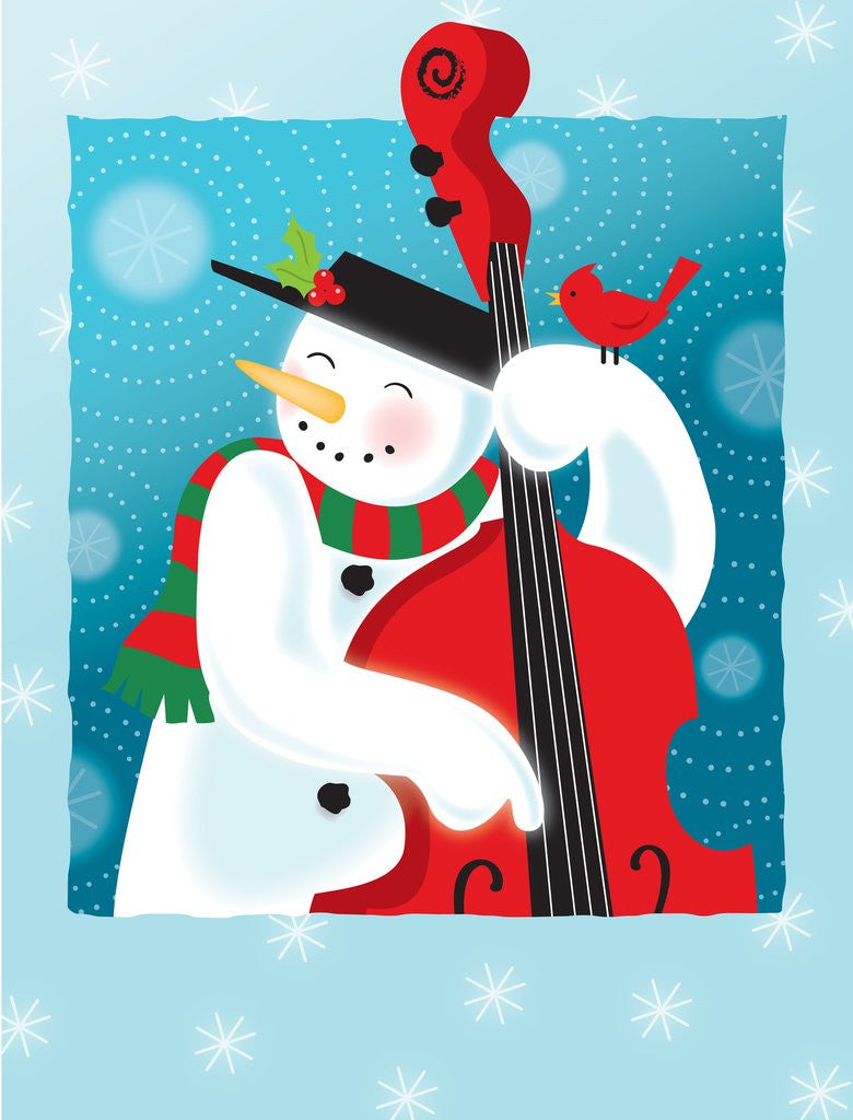 Detail of A happy snowman playing an upright bass by Anonymous