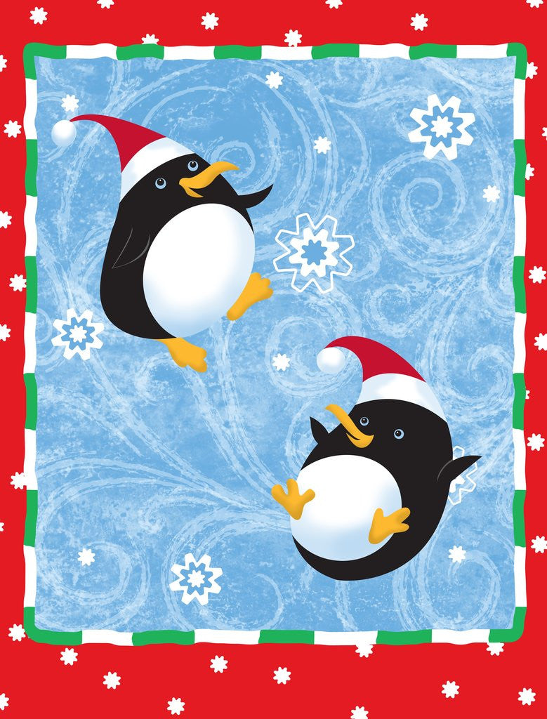 Detail of Two penguins in Santa hats playing in the snow by Anonymous