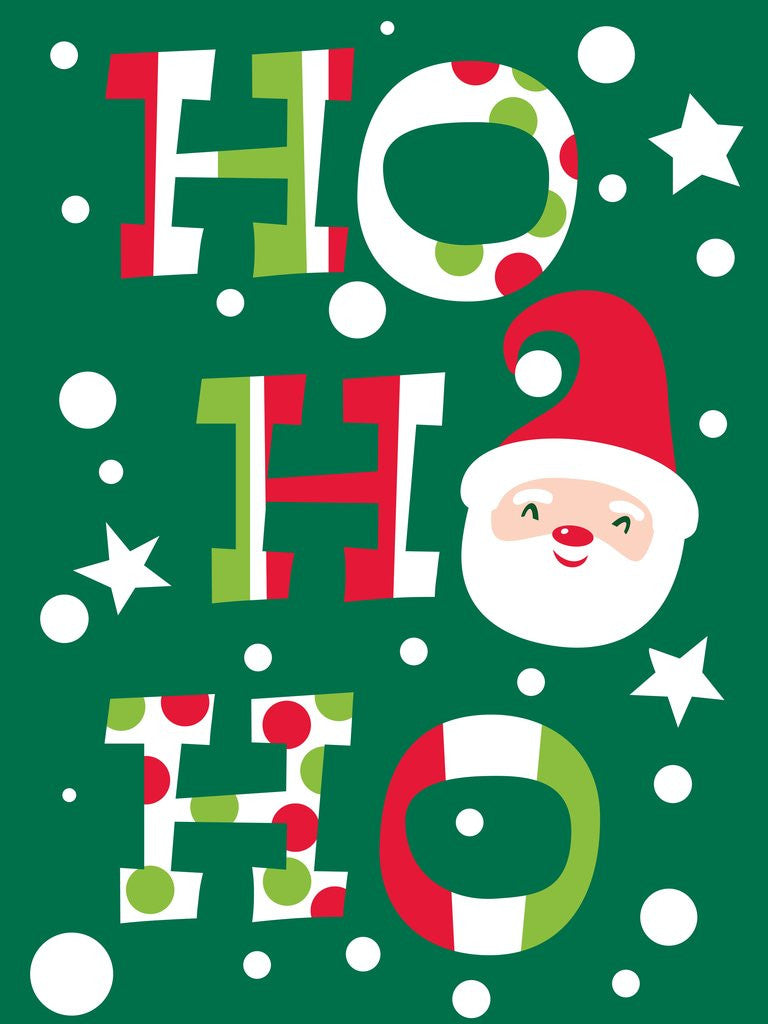 Detail of A Christmas based illustration with the words Ho Ho Ho and an image of Santas face replacing one of the Os by Corbis