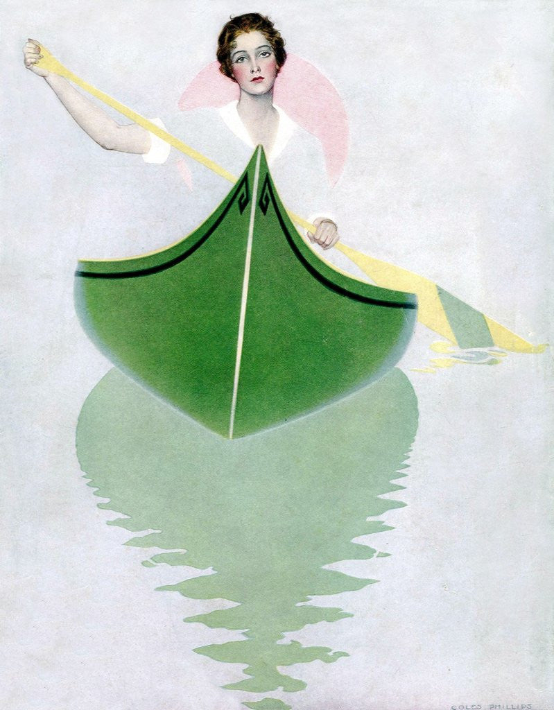 Detail of Woman paddling canoe by Anonymous