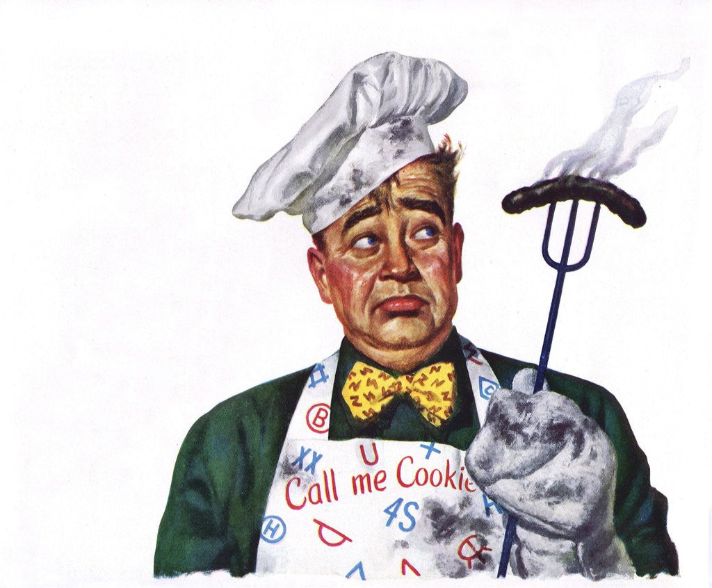 Detail of Man holding burned hot dog by Anonymous