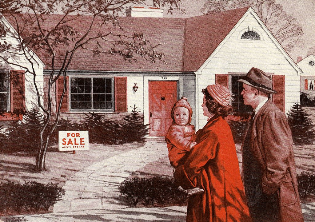 Detail of Young family looking at house for sale by Anonymous