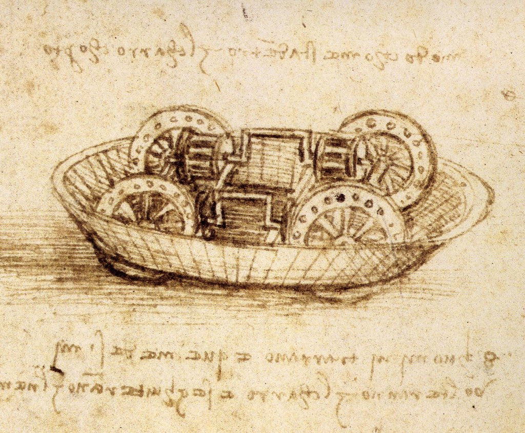 Detail of Drawing of tank-like vehicle by Leonardo da Vinci