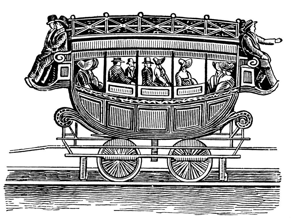 Detail of Early American railroad car adopted from road transport by Anonymous