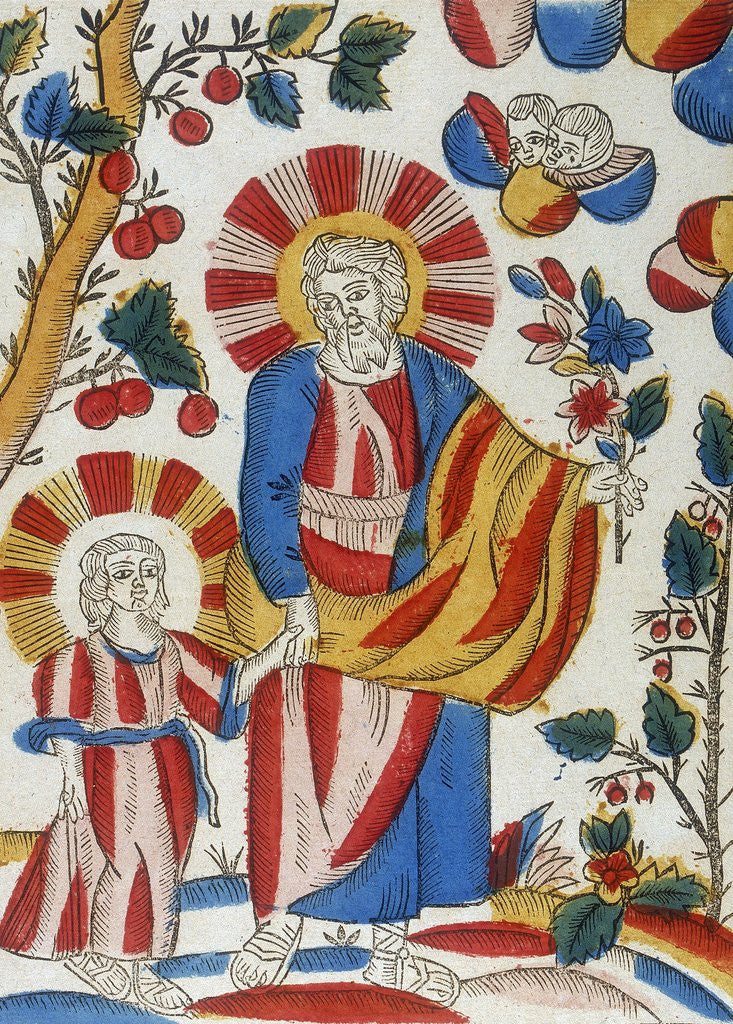 Detail of St. Joseph and Jesus walking hand-in-hand by Anonymous