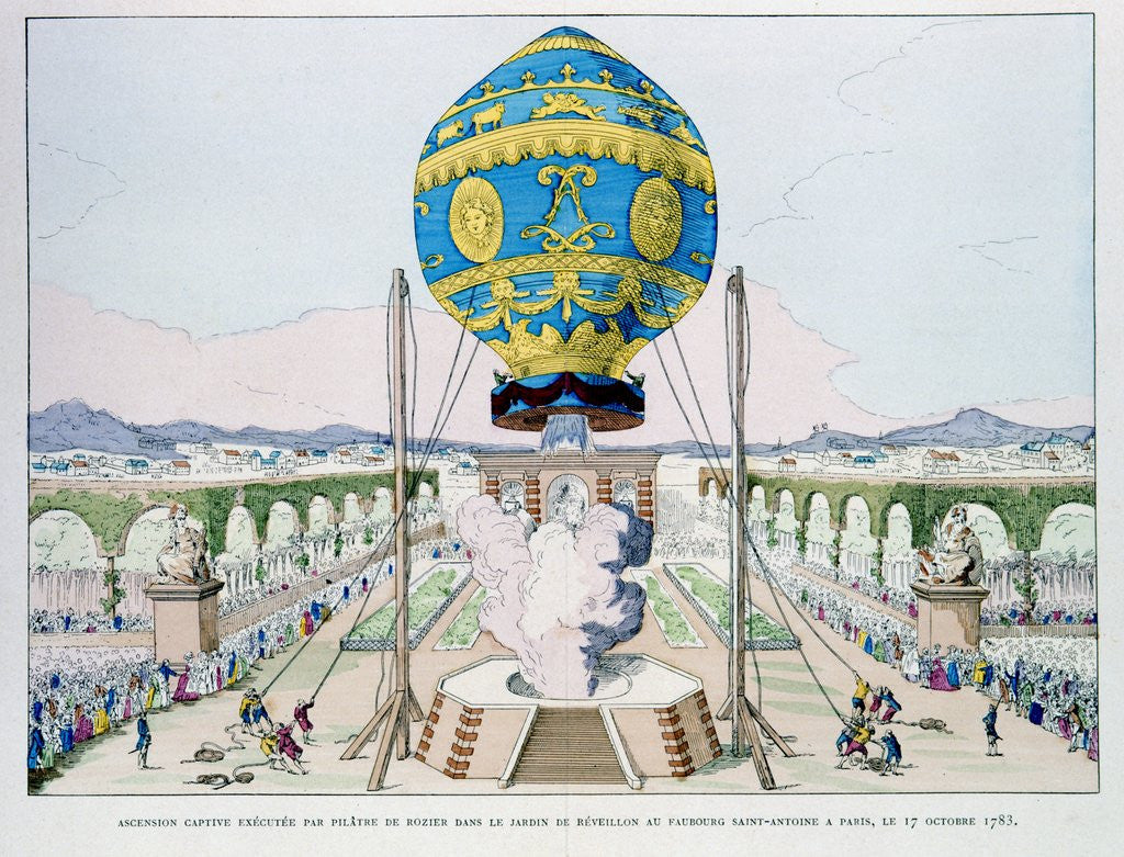Detail of Ascent by Pilatre de Rozier in captive hot air balloon by Anonymous