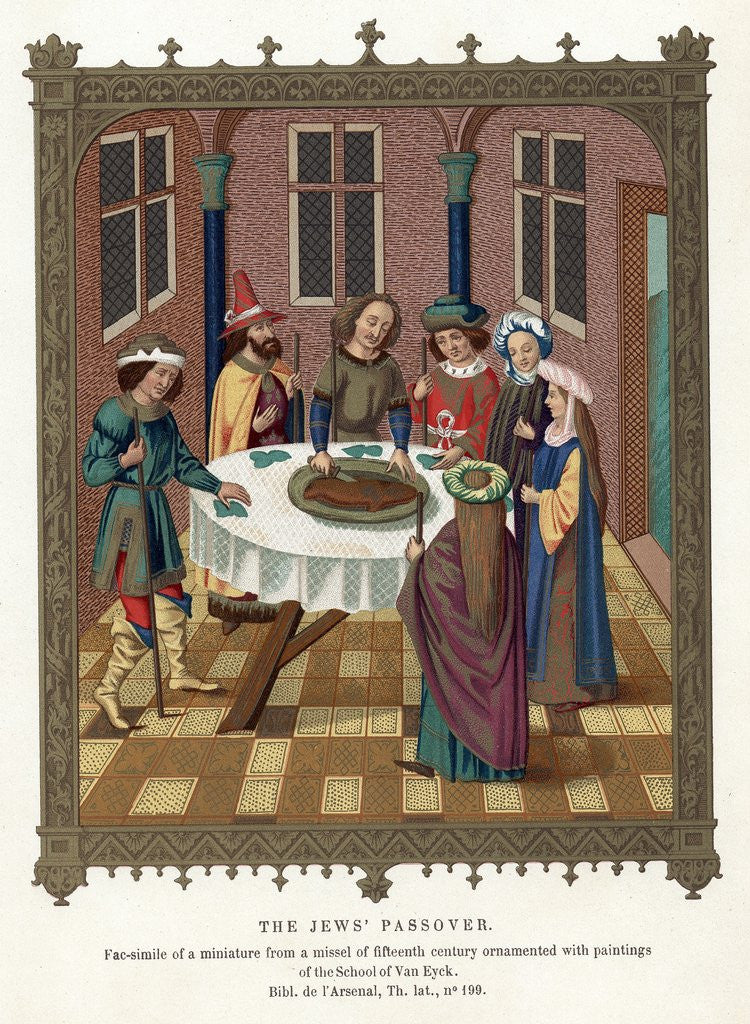 Detail of Medieval Passover scene by Anonymous