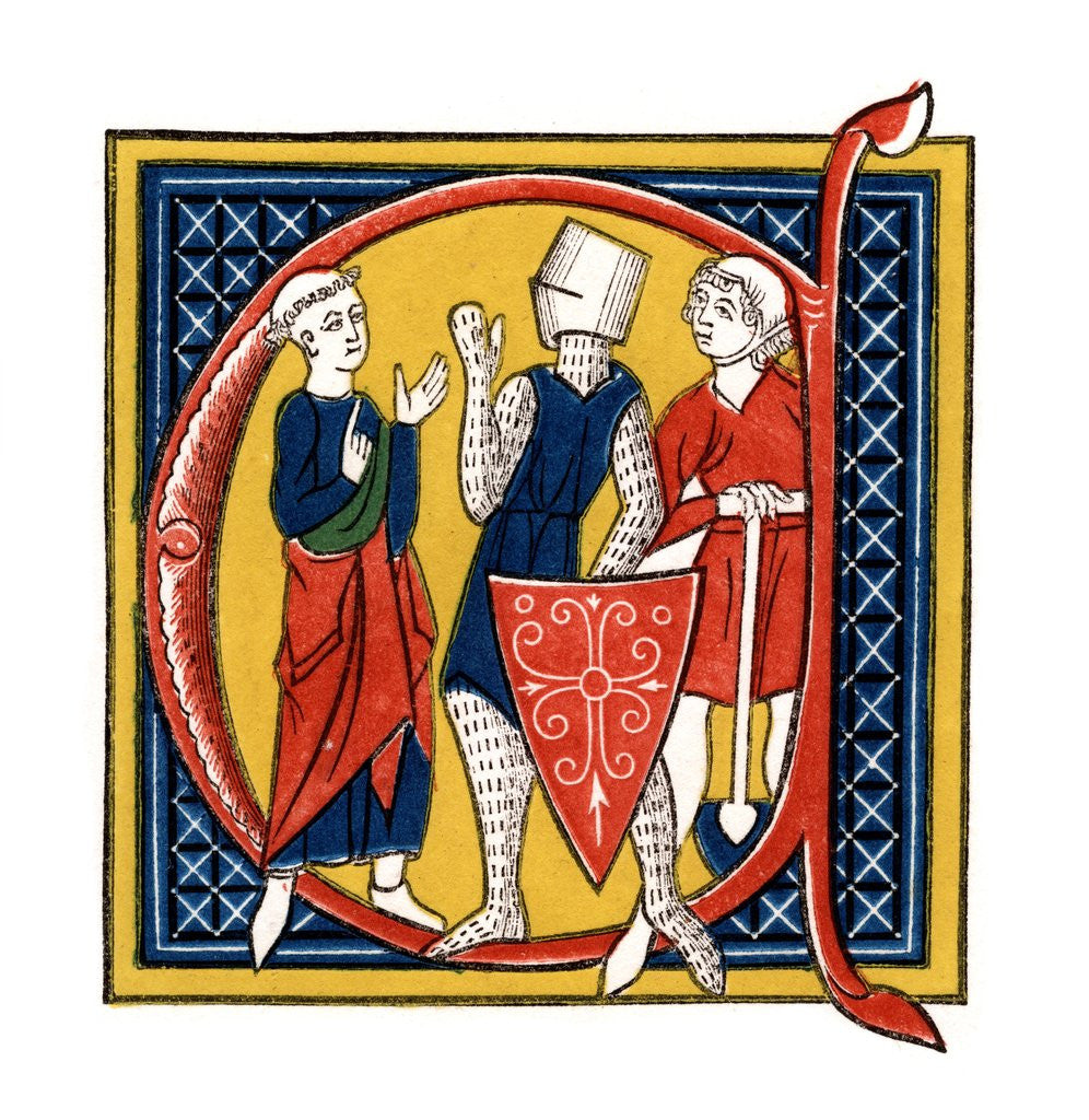 Detail of Initial letter C with three classes of Medieval men by Corbis