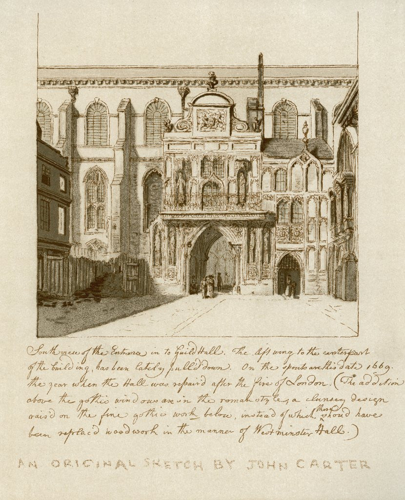 Detail of South view of the entrance to Guildhall in the City of London by Anonymous