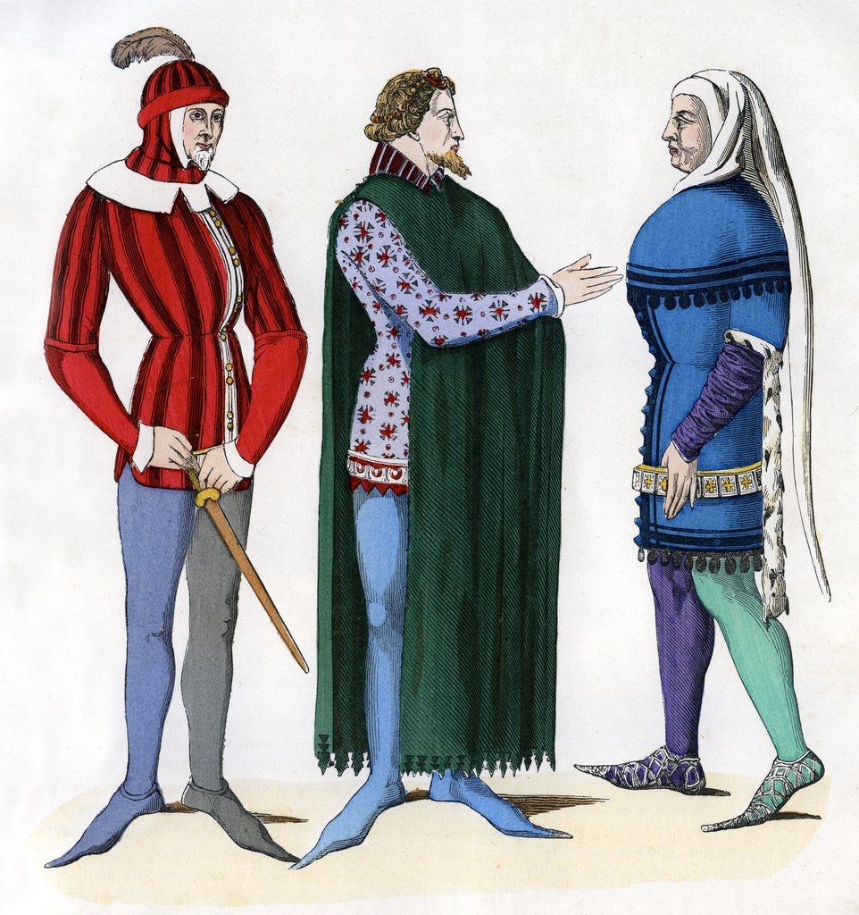 Detail of Valet and lords in 14th century costume by Anonymous