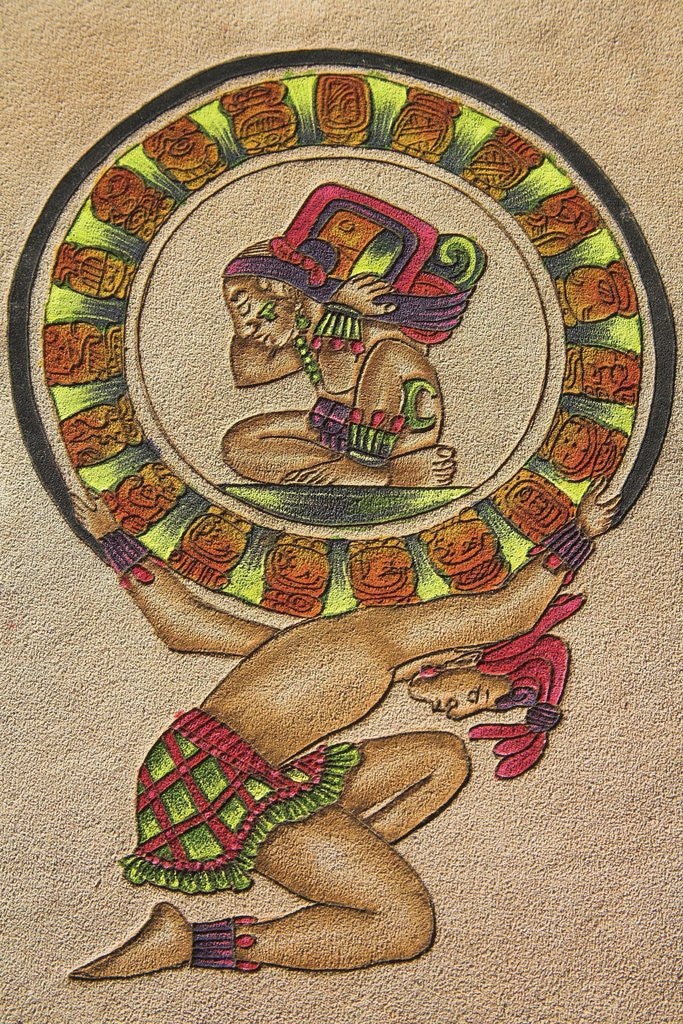 Detail of Maya painting on leather, Chichen Itza Archaeological Site, Chichen Itza, Yucatan State, Mexico by Anonymous