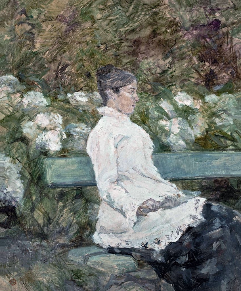 Detail of Woman Seated on a Bench in a Park by Henri de Toulouse-Lautrec