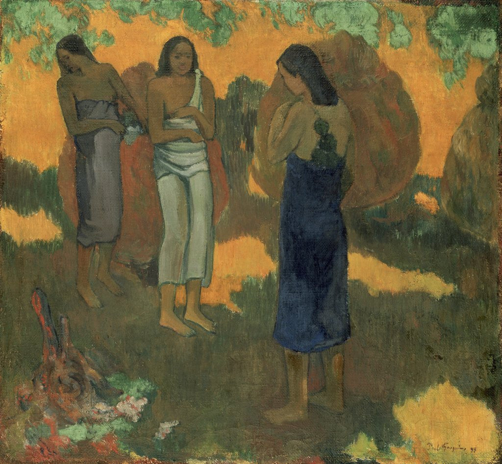 Detail of Three Tahitian Women Against a Yellow Background by Paul Gauguin